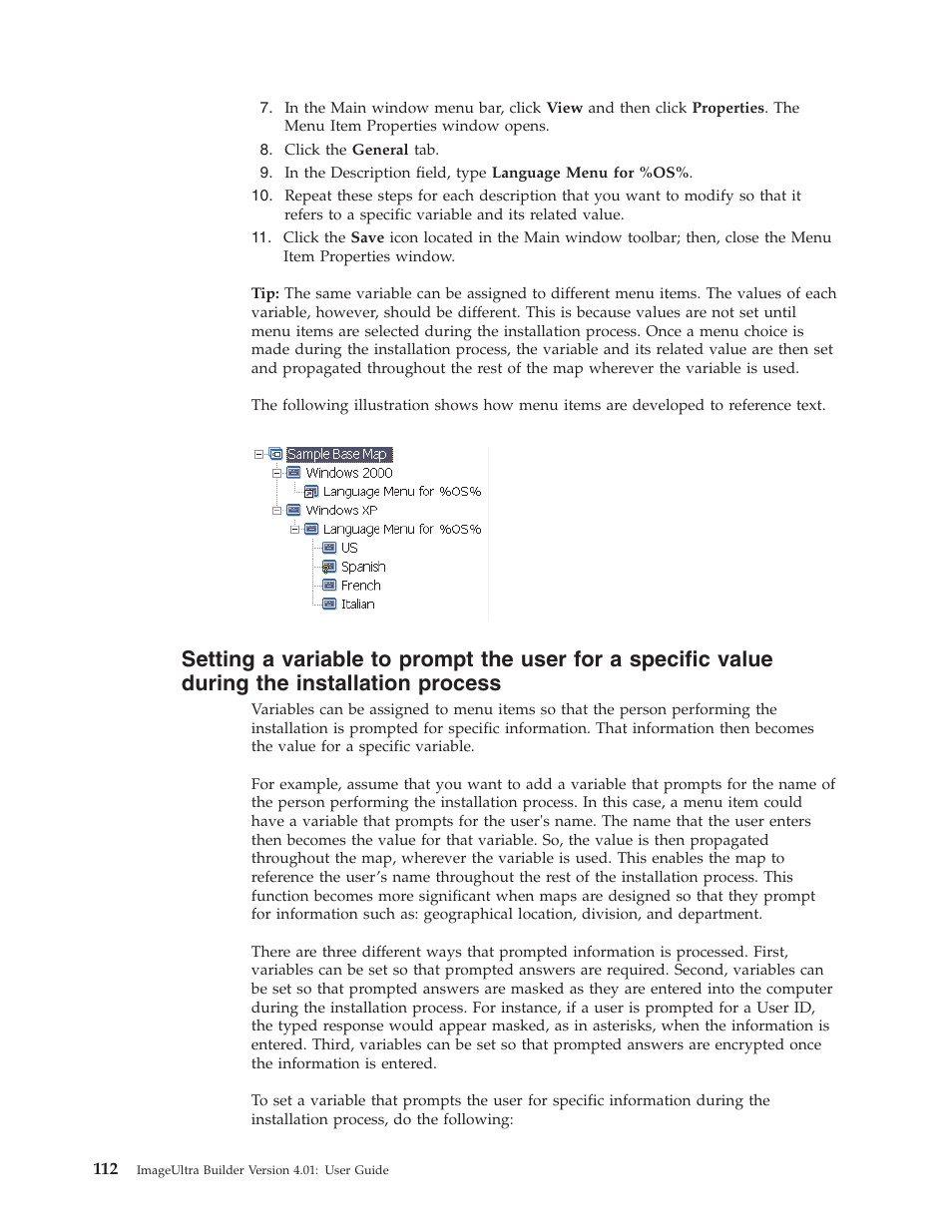 Setting, Variable, Prompt | User, Specific, Value, During, Installation, Process | Lenovo ThinkPad R400 User Manual | Page 126 / 220