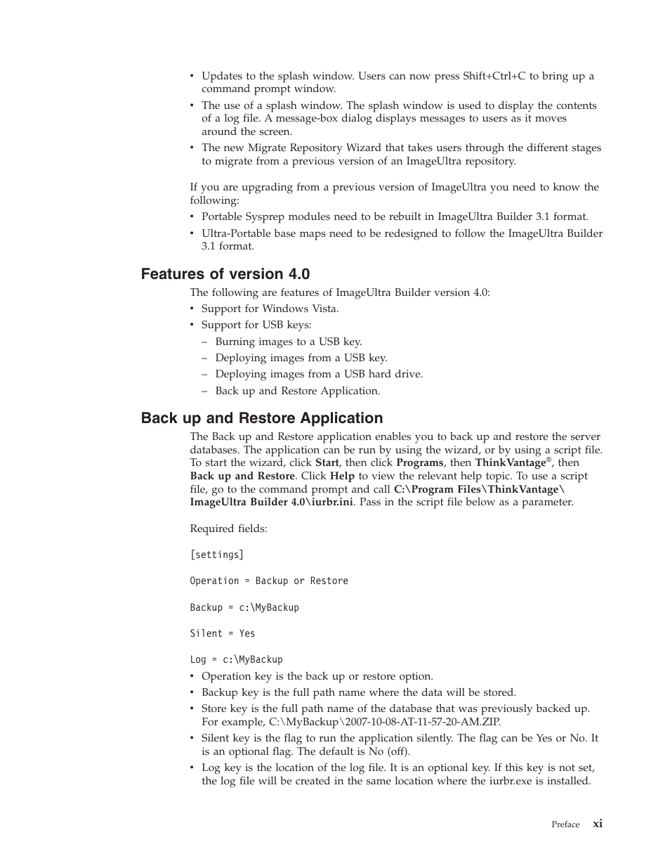 Features of version 4.0, Back up and restore application, Features | Version, Back, Restore, Application | Lenovo ThinkPad R400 User Manual | Page 13 / 220