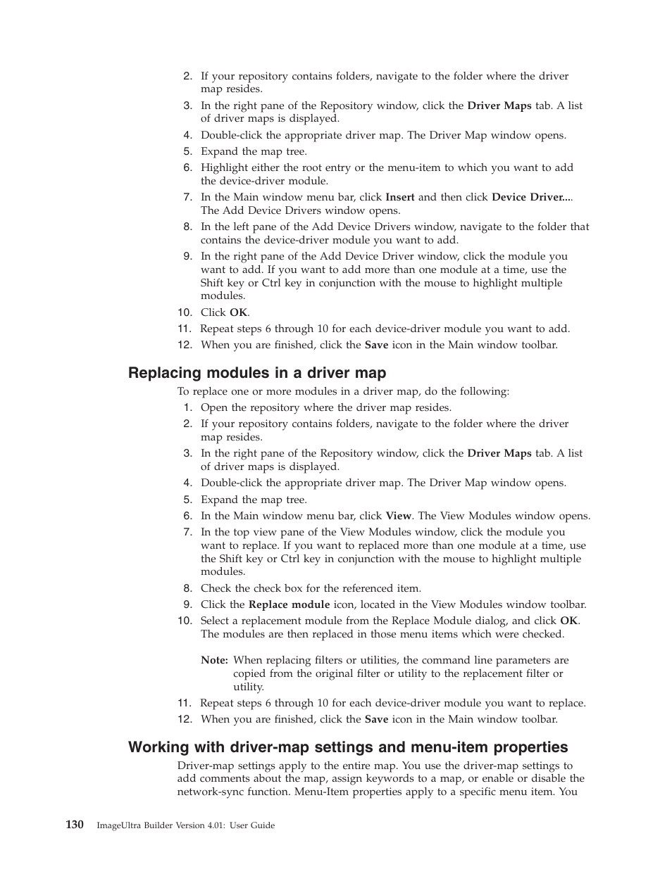 Replacing modules in a driver map, Replacing, Modules | Driver, Working, With, Driver-map, Settings, Menu-item, Properties | Lenovo ThinkPad R400 User Manual | Page 144 / 220