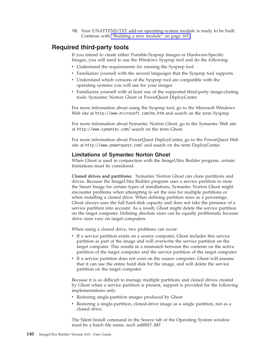 Required third-party tools, Limitations of symantec norton ghost, Required | Third-party, Tools, Limitations, Symantec, Norton, Ghost | Lenovo ThinkPad R400 User Manual | Page 154 / 220