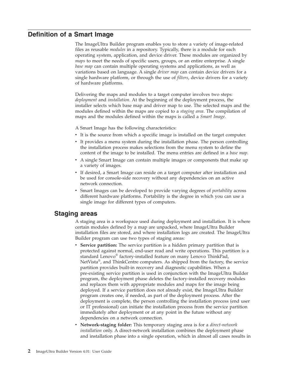 Definition of a smart image, Staging areas, Definition | Smart, Image, Staging, Areas | Lenovo ThinkPad R400 User Manual | Page 16 / 220