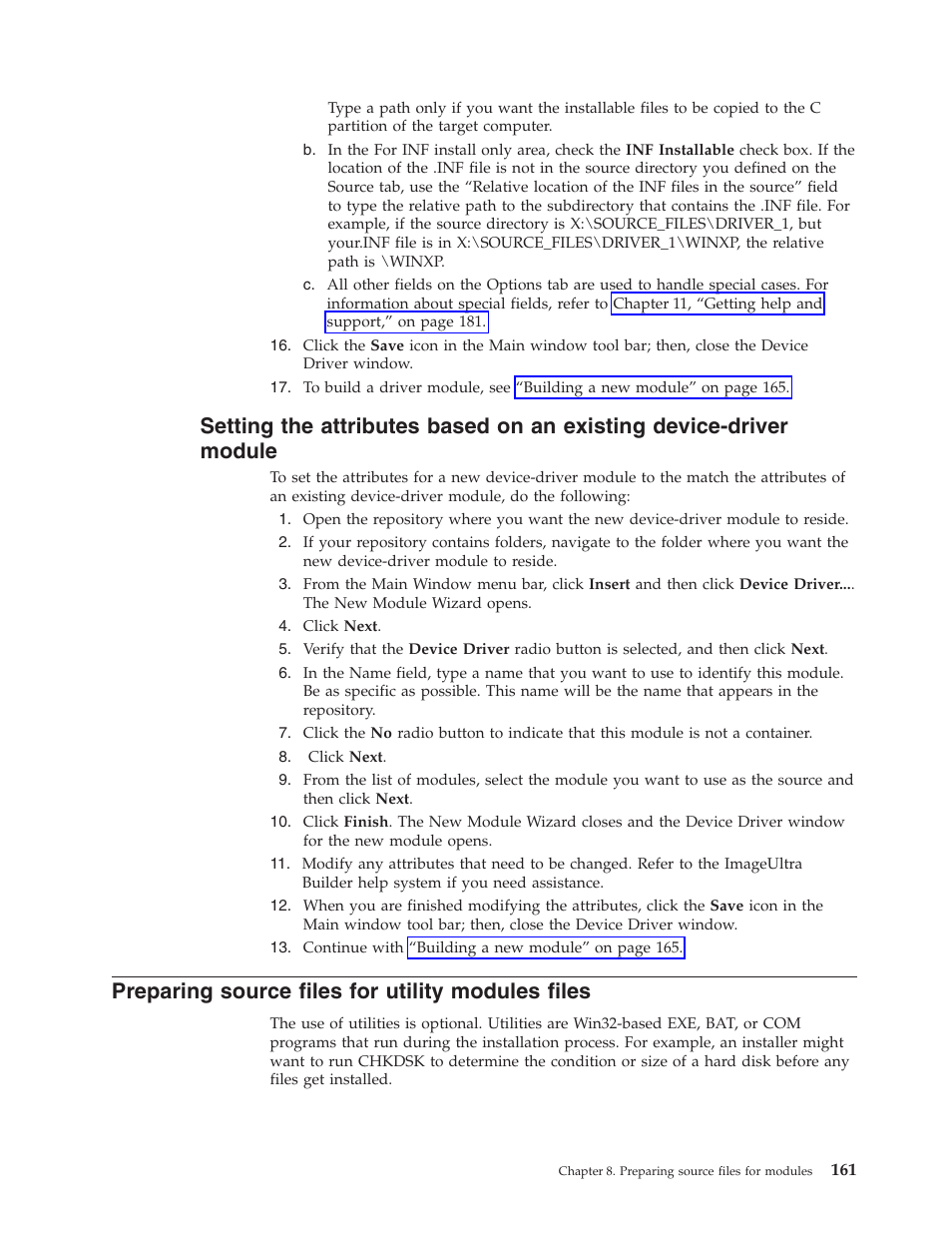 Preparing source files for utility modules files, Setting, Attributes | Based, Existing, Device-driver, Module, Preparing, Source, Files | Lenovo ThinkPad R400 User Manual | Page 175 / 220