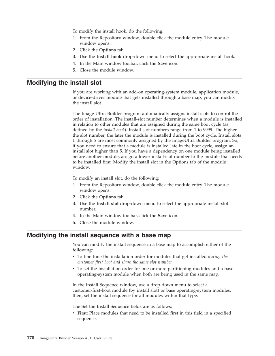 Modifying the install slot, Modifying the install sequence with a base map, Modifying | Install, Slot, Sequence, With, Base | Lenovo ThinkPad R400 User Manual | Page 184 / 220