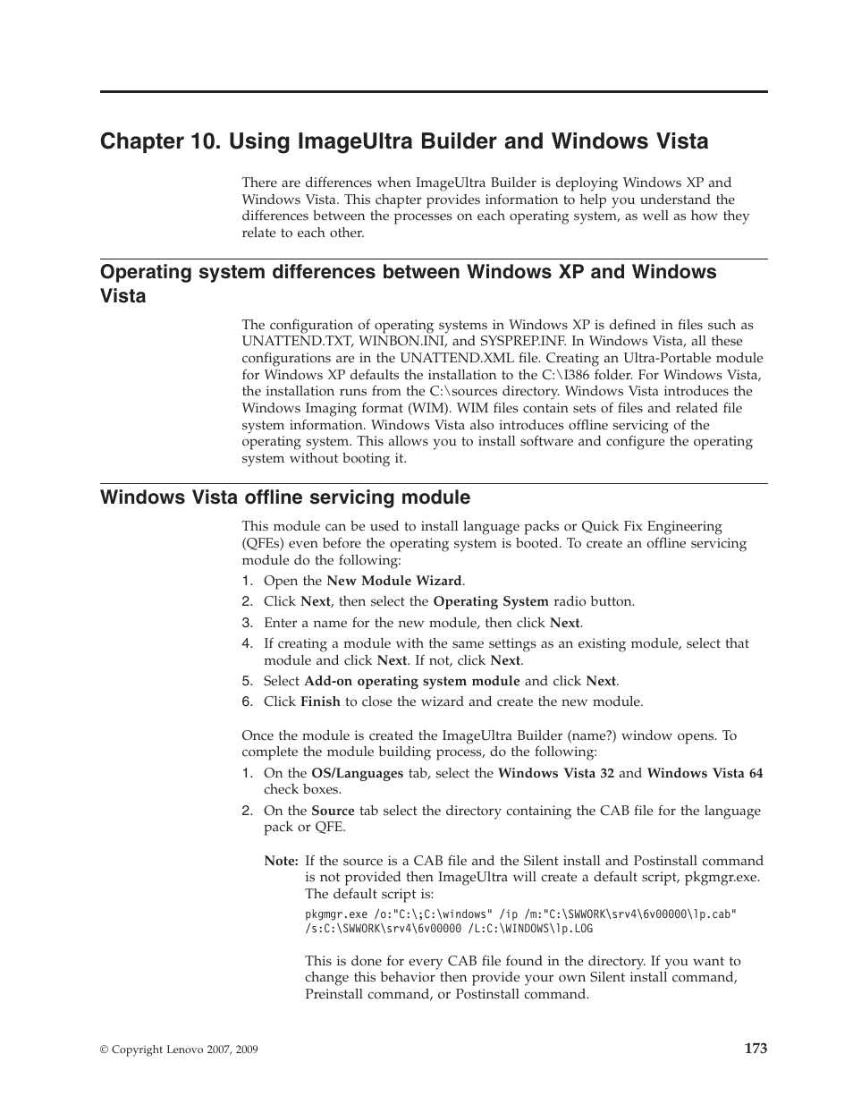 Windows vista offline servicing module, Chapter, Using | Imageultra, Builder, Windows, Vista, Operating, System, Differences | Lenovo ThinkPad R400 User Manual | Page 187 / 220