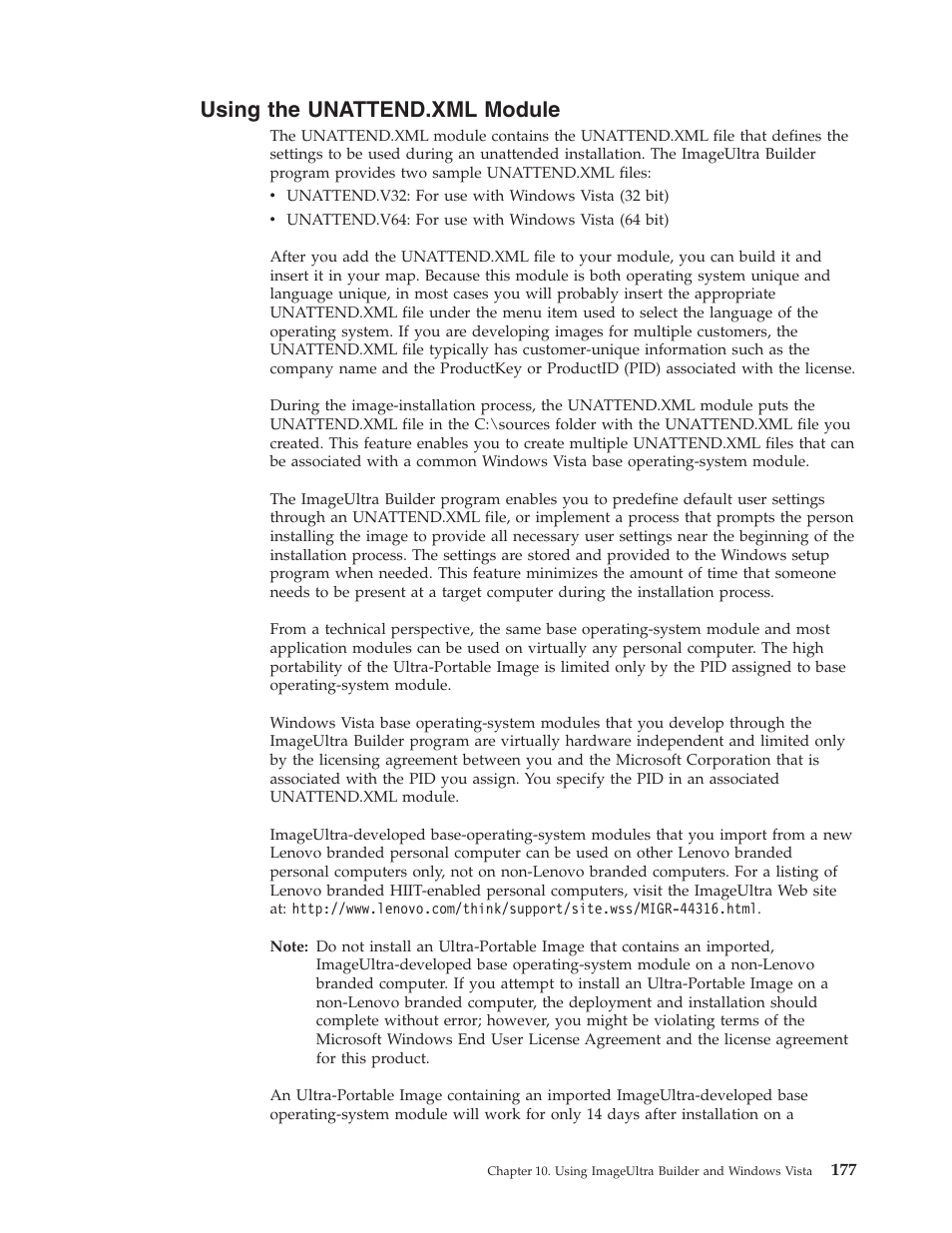 Using the unattend.xml module, Using, Unattend.xml | Module | Lenovo ThinkPad R400 User Manual | Page 191 / 220