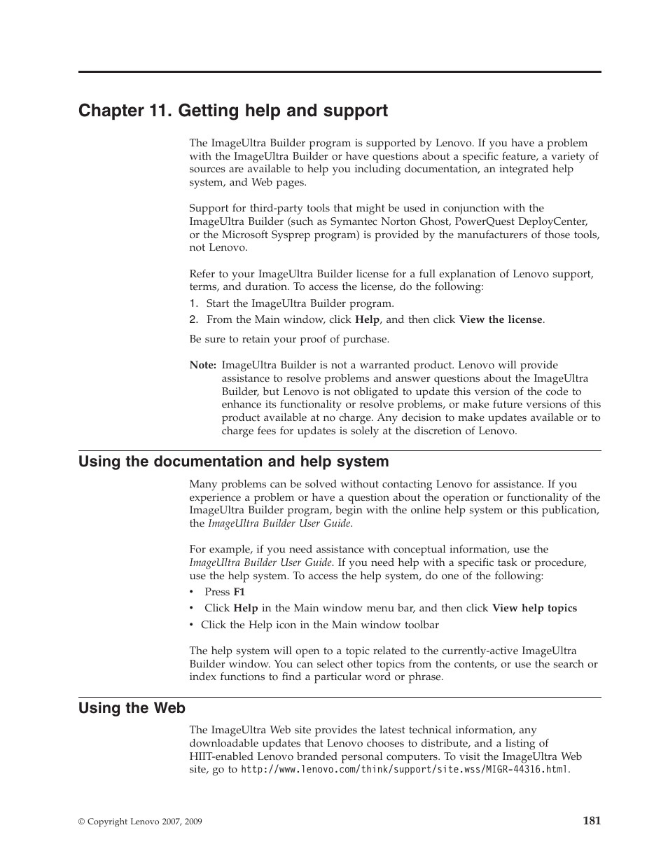 Chapter 11. getting help and support, Using the documentation and help system, Using the web | Chapter, Getting, Help, Support, Using, Documentation, System | Lenovo ThinkPad R400 User Manual | Page 195 / 220