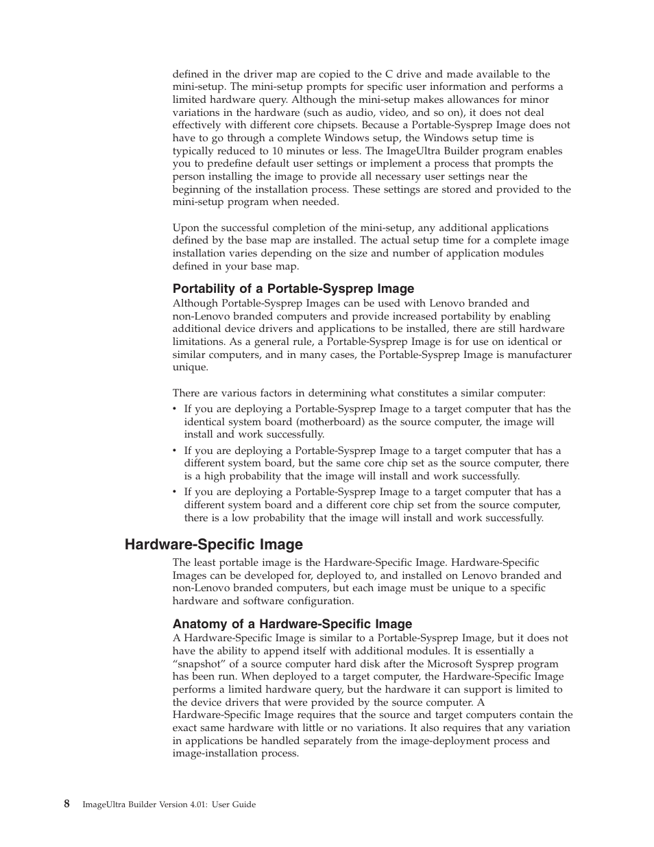 Portability of a portable-sysprep image, Hardware-specific image, Anatomy of a hardware-specific image | Hardware-specific, Image, Portability, Portable-sysprep, Anatomy | Lenovo ThinkPad R400 User Manual | Page 22 / 220