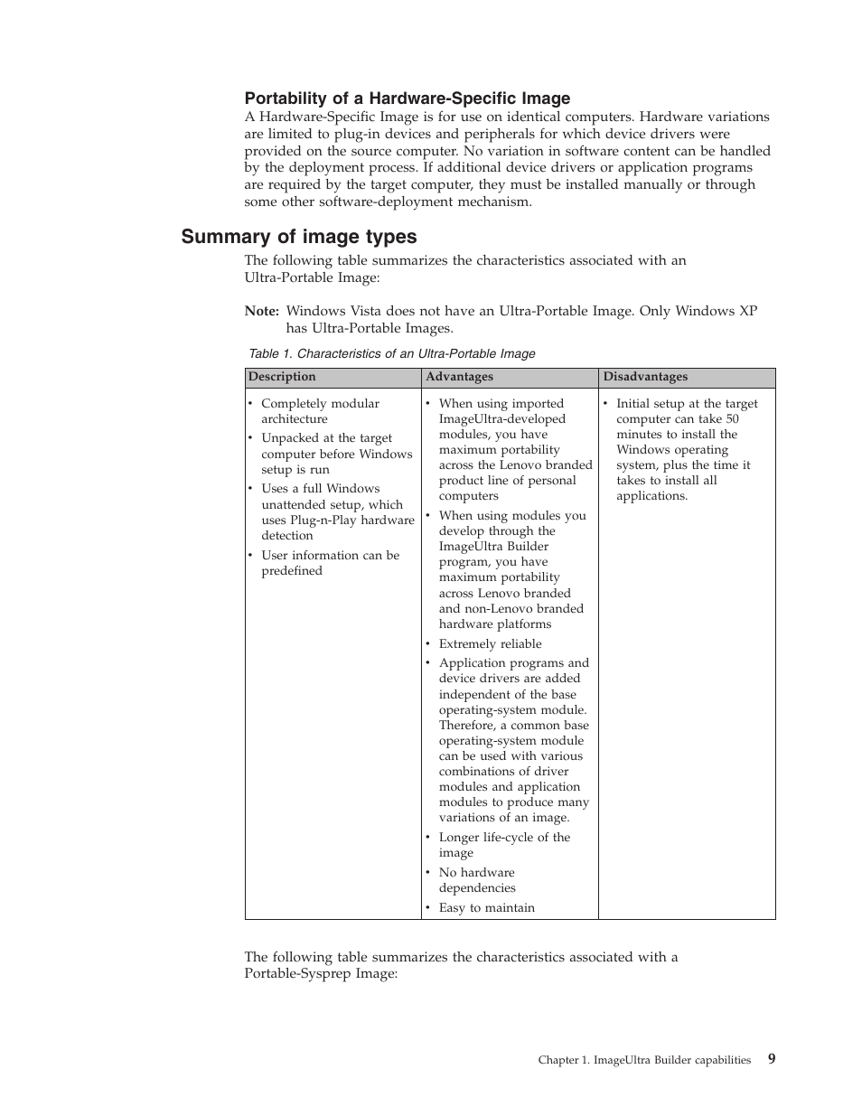Portability of a hardware-specific image, Summary of image types, Summary | Image, Types, Portability, Hardware-specific | Lenovo ThinkPad R400 User Manual | Page 23 / 220