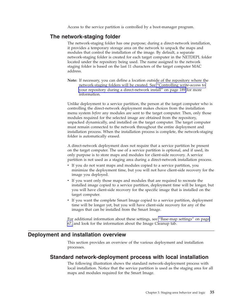 The network-staging folder, Deployment and installation overview, Network-staging | Folder, Deployment, Installation, Overview, Standard, Network-deployment, Process | Lenovo ThinkPad R400 User Manual | Page 49 / 220