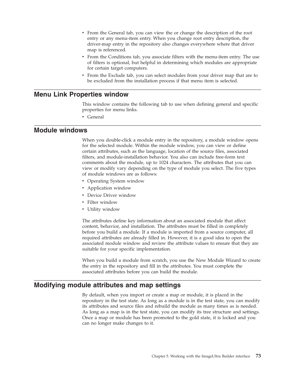 Menu link properties window, Module windows, Modifying module attributes and map settings | Menu, Link, Properties, Window, Module, Windows, Modifying | Lenovo ThinkPad R400 User Manual | Page 87 / 220