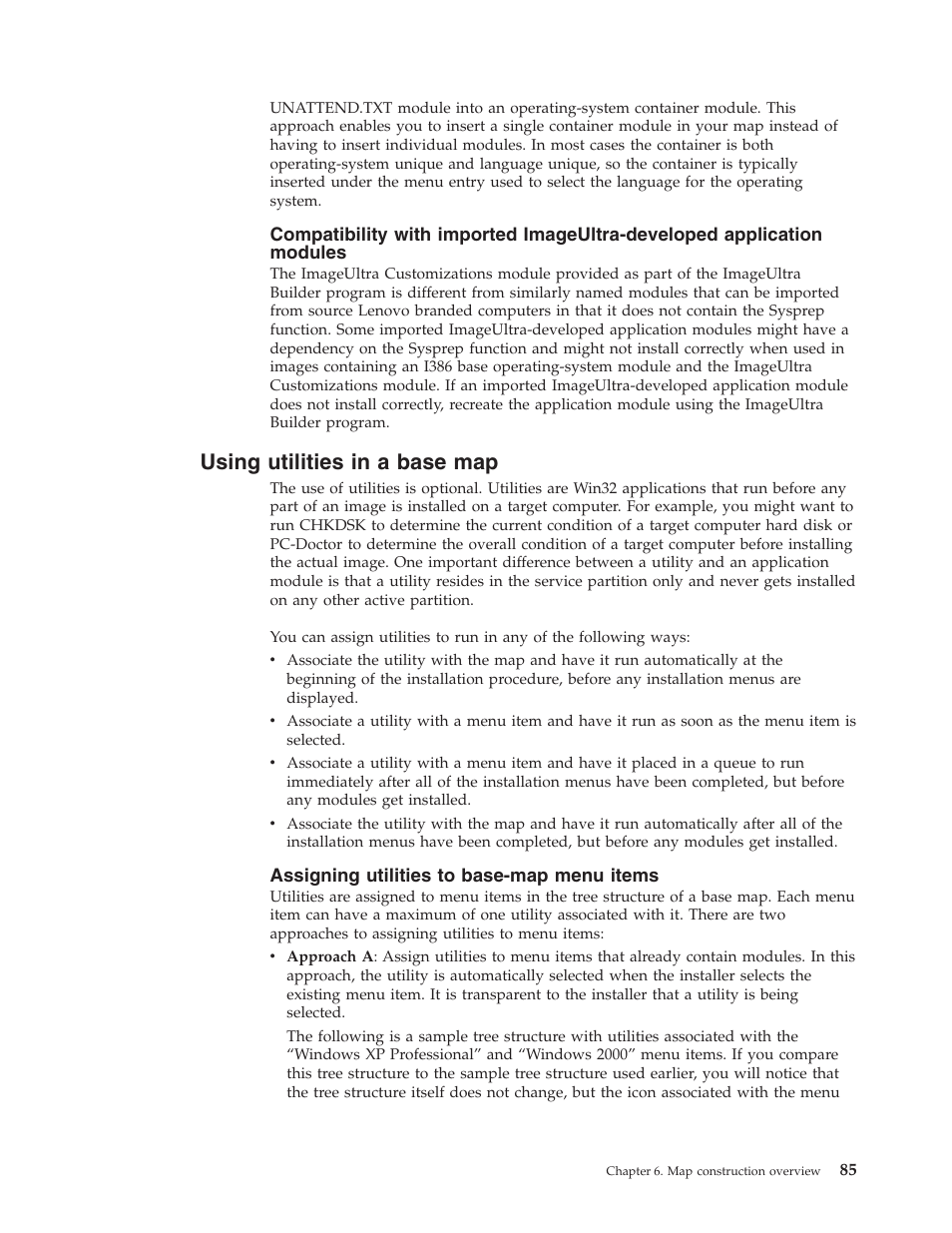 Using utilities in a base map, Assigning utilities to base-map menu items, Using | Utilities, Base | Lenovo ThinkPad R400 User Manual | Page 99 / 220