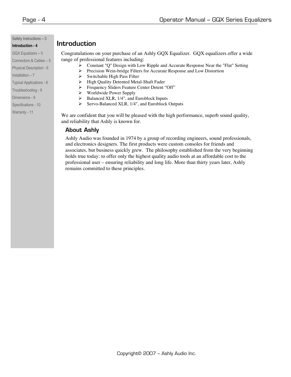 Introduction | Ashly GQX-3102 User Manual | Page 4 / 12