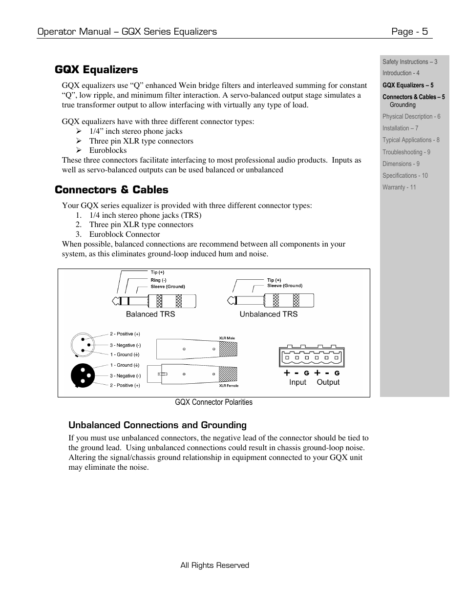 Gqx equalizers, Connectors & cables | Ashly GQX-3102 User Manual | Page 5 / 12