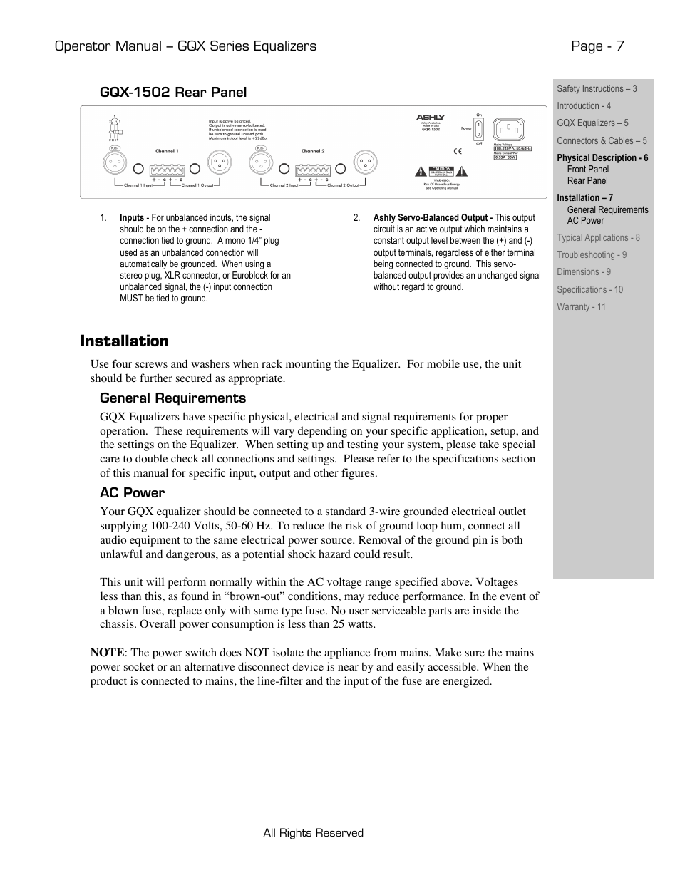 Installation | Ashly GQX-3102 User Manual | Page 7 / 12