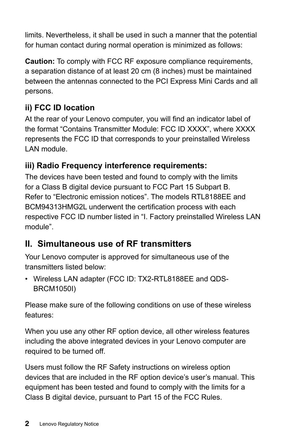 Ii. simultaneous use of rf transmitters | Lenovo H505 Desktop User Manual | Page 3 / 23