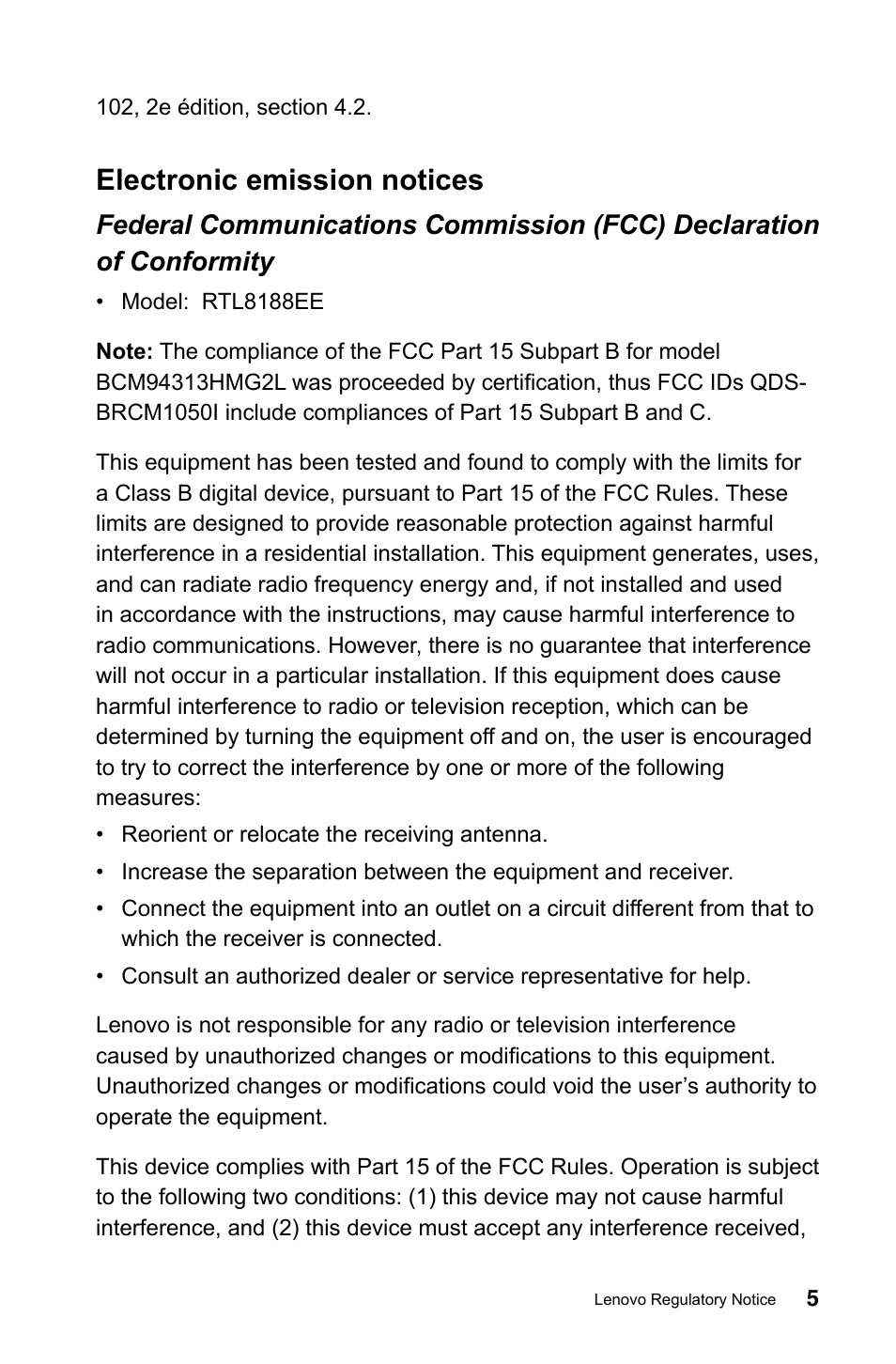 Electronic emission notices | Lenovo H505 Desktop User Manual | Page 6 / 23