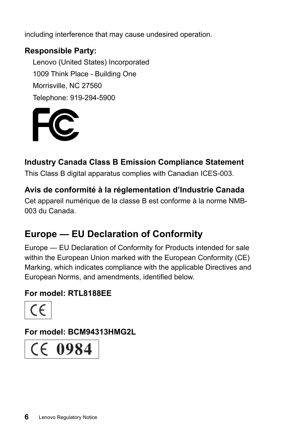 Europe — eu declaration of conformity | Lenovo H505 Desktop User Manual | Page 7 / 23