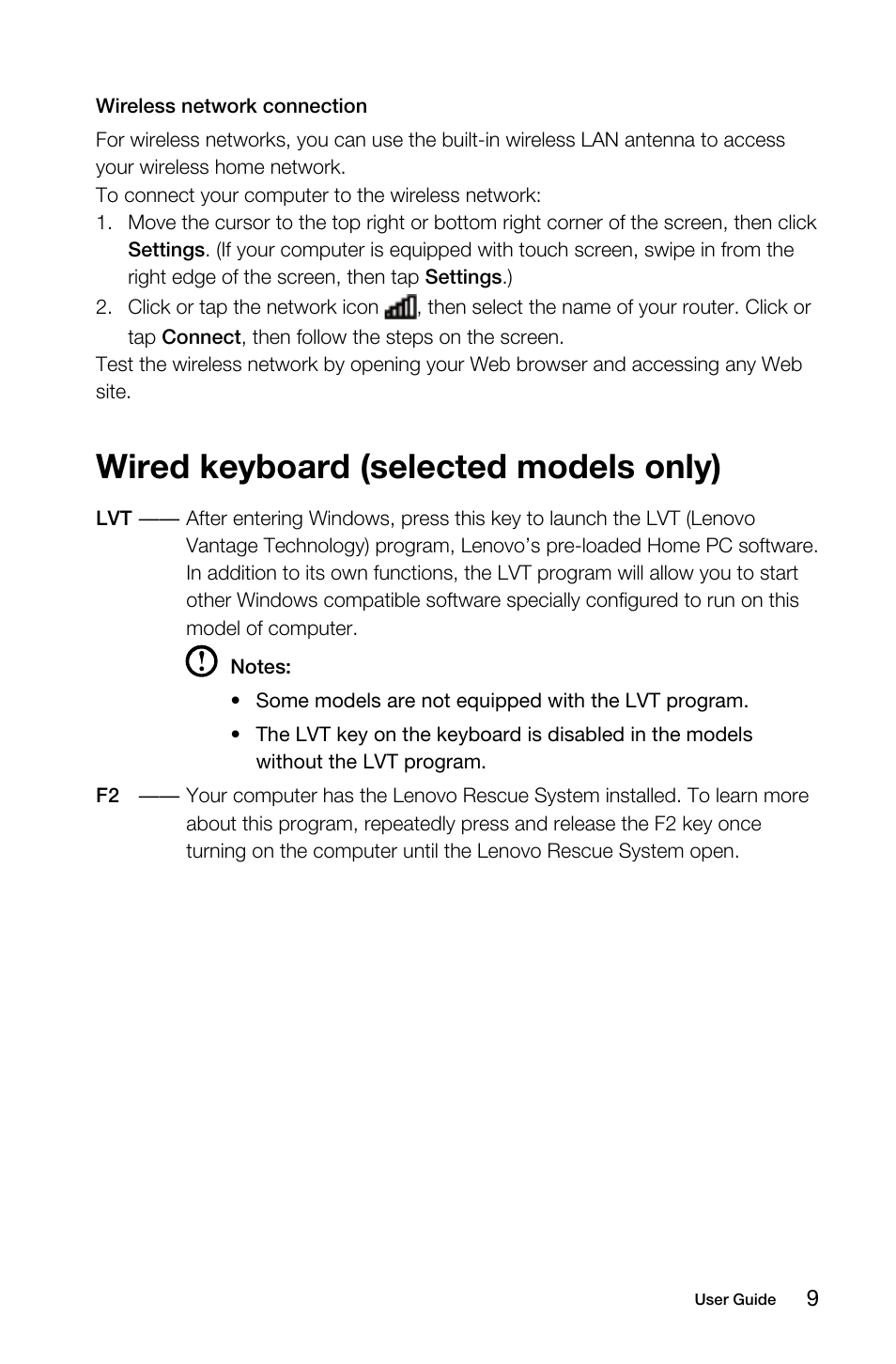 Wired keyboard (selected models only) | Lenovo S40-40 All-in-One User Manual | Page 14 / 65