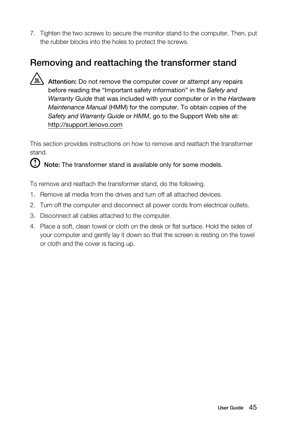 Removing and reattaching the transformer stand | Lenovo S40-40 All-in-One User Manual | Page 50 / 65