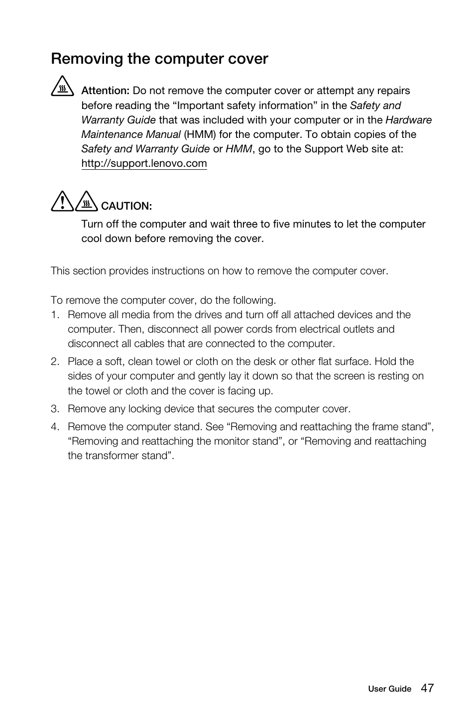 Removing the computer cover | Lenovo S40-40 All-in-One User Manual | Page 52 / 65