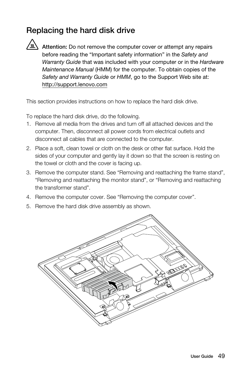 Replacing the hard disk drive | Lenovo S40-40 All-in-One User Manual | Page 54 / 65