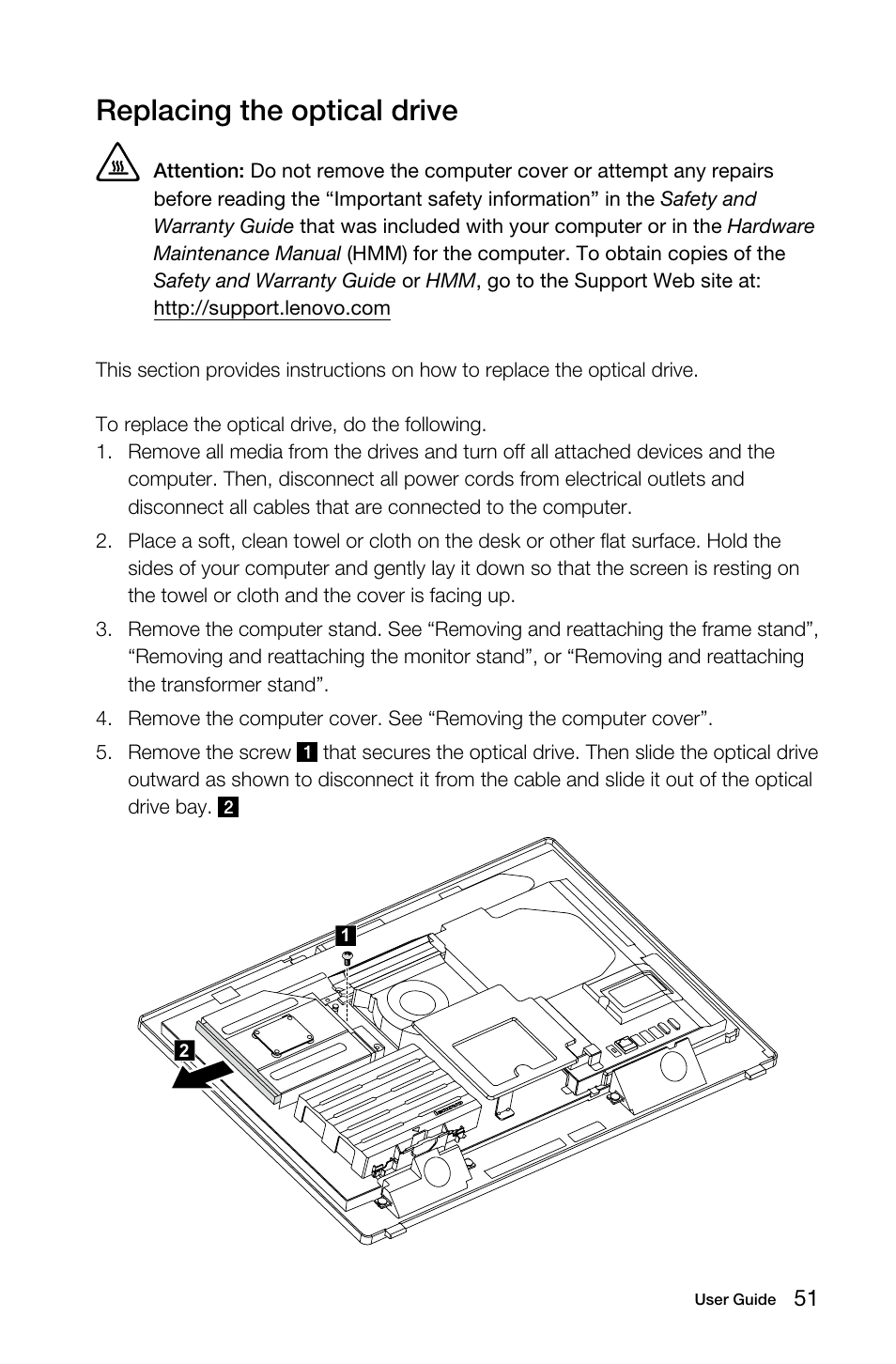 Replacing the optical drive | Lenovo S40-40 All-in-One User Manual | Page 56 / 65