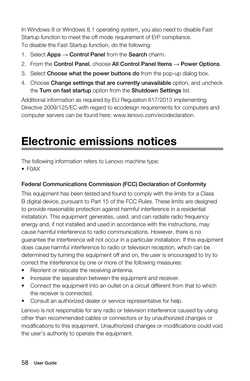Electronic emissions notices | Lenovo S40-40 All-in-One User Manual | Page 63 / 65