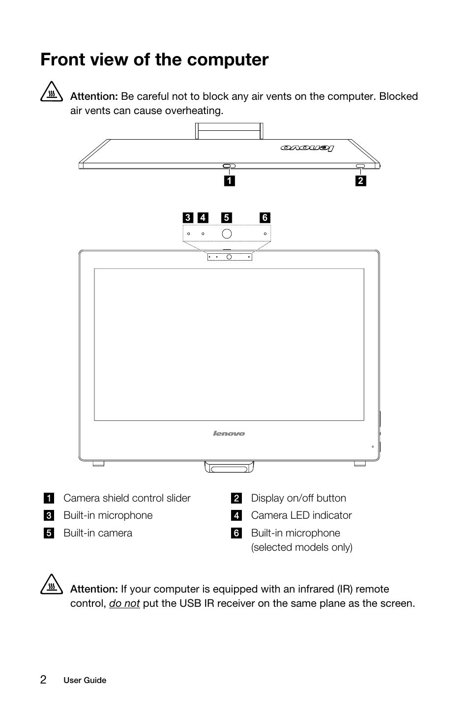 Front view of the computer | Lenovo S40-40 All-in-One User Manual | Page 7 / 65