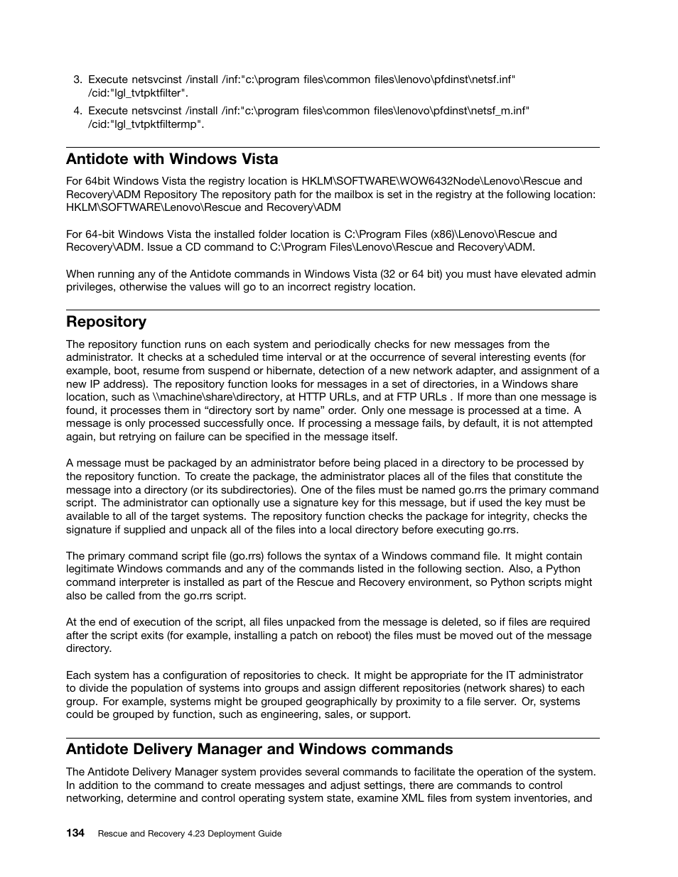 Antidote with windows vista, Repository, Antidote delivery manager and windows commands | Lenovo ThinkPad Edge 15 User Manual | Page 142 / 172