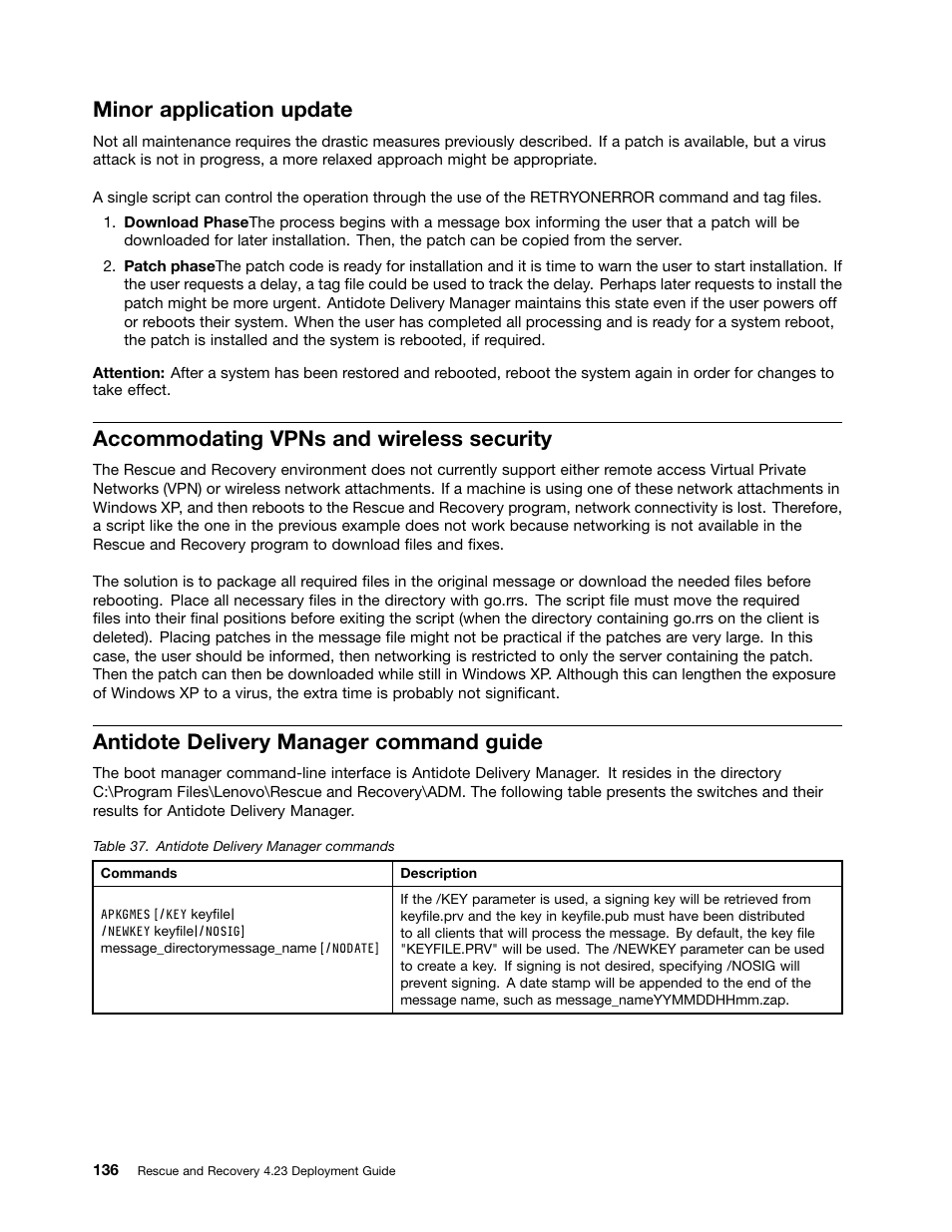 Minor application update, Accommodating vpns and wireless security, Antidote delivery manager command guide | Lenovo ThinkPad Edge 15 User Manual | Page 144 / 172
