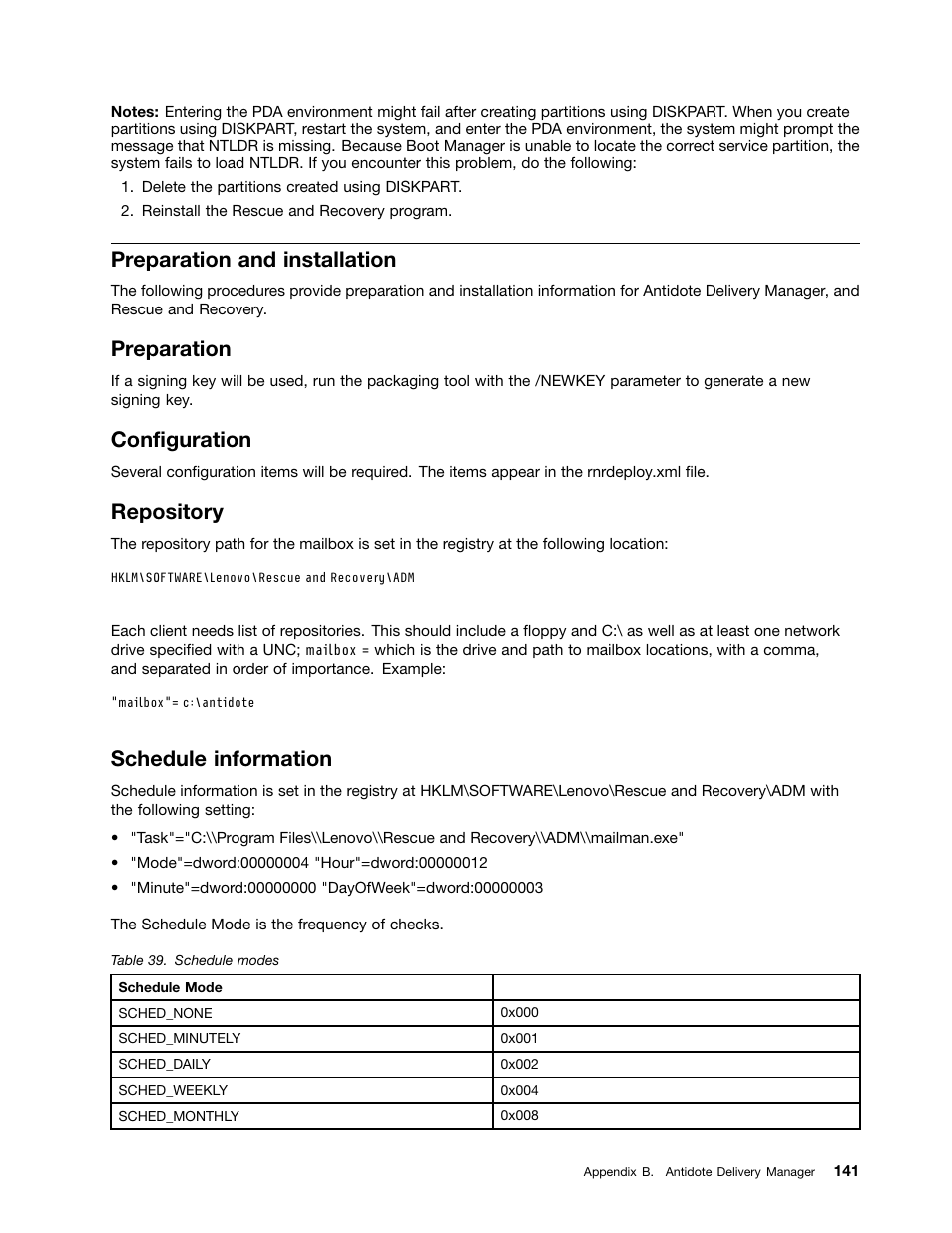 Preparation and installation, Preparation, Configuration | Repository, Schedule information | Lenovo ThinkPad Edge 15 User Manual | Page 149 / 172