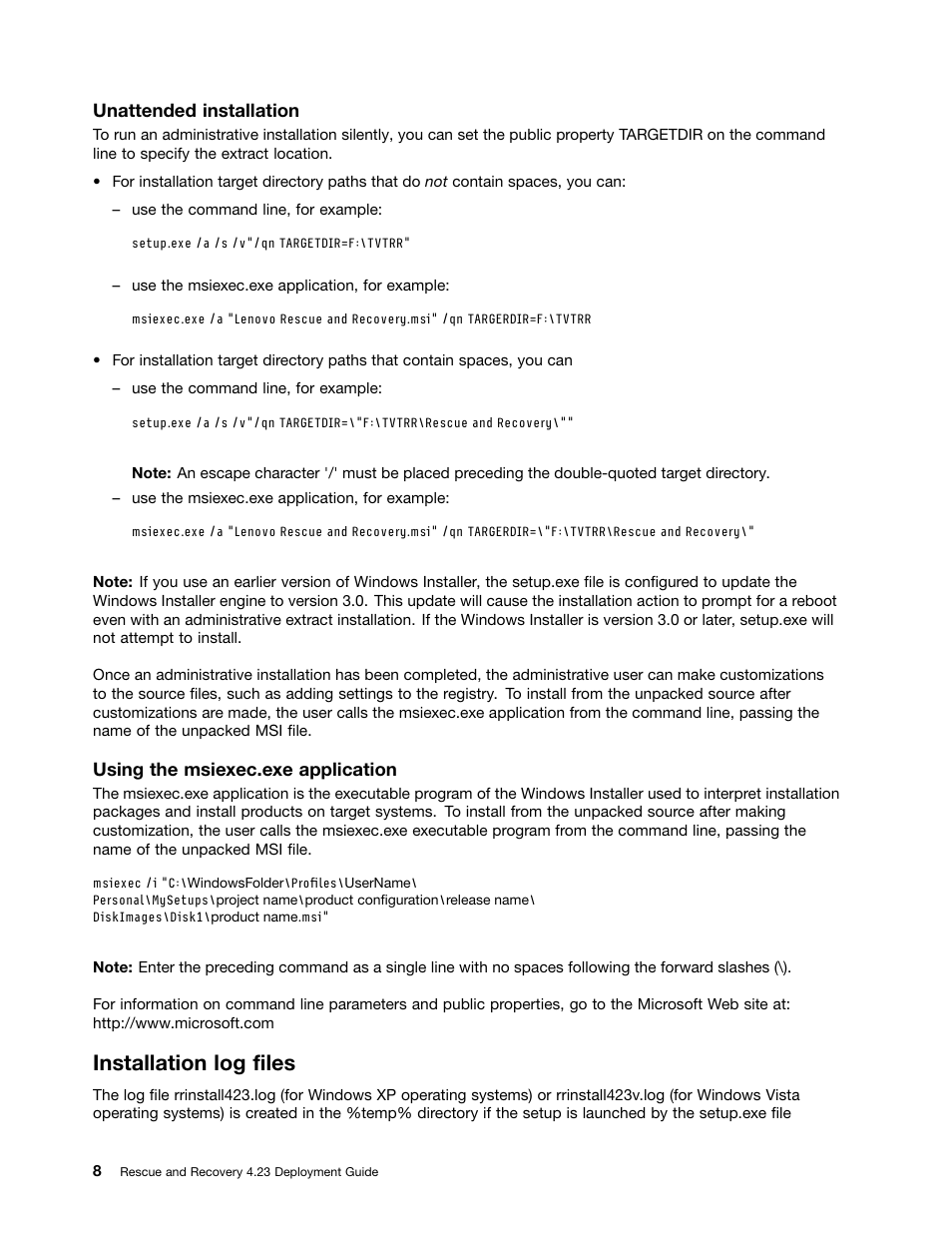 Installation log files | Lenovo ThinkPad Edge 15 User Manual | Page 16 / 172