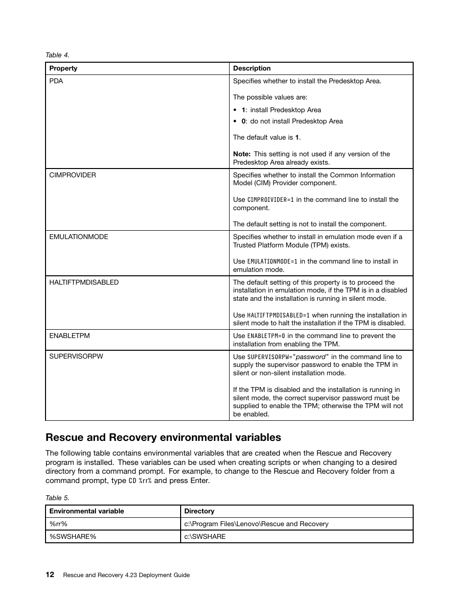 Rescue and recovery environmental variables | Lenovo ThinkPad Edge 15 User Manual | Page 20 / 172