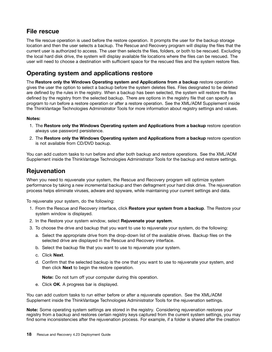 File rescue, Operating system and applications restore, Rejuvenation | Lenovo ThinkPad Edge 15 User Manual | Page 26 / 172