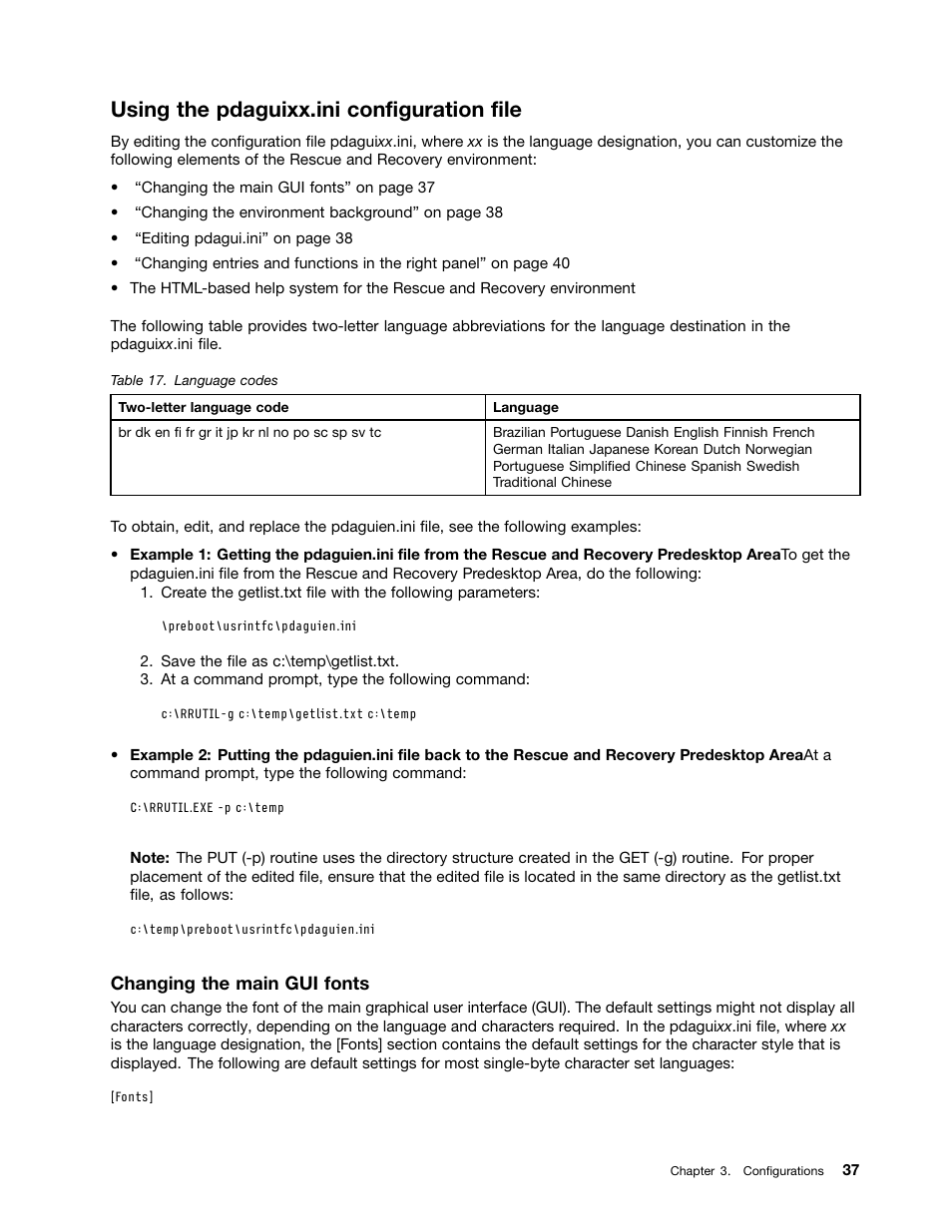 Using the pdaguixx.ini configuration file, Changing the main gui fonts | Lenovo ThinkPad Edge 15 User Manual | Page 45 / 172
