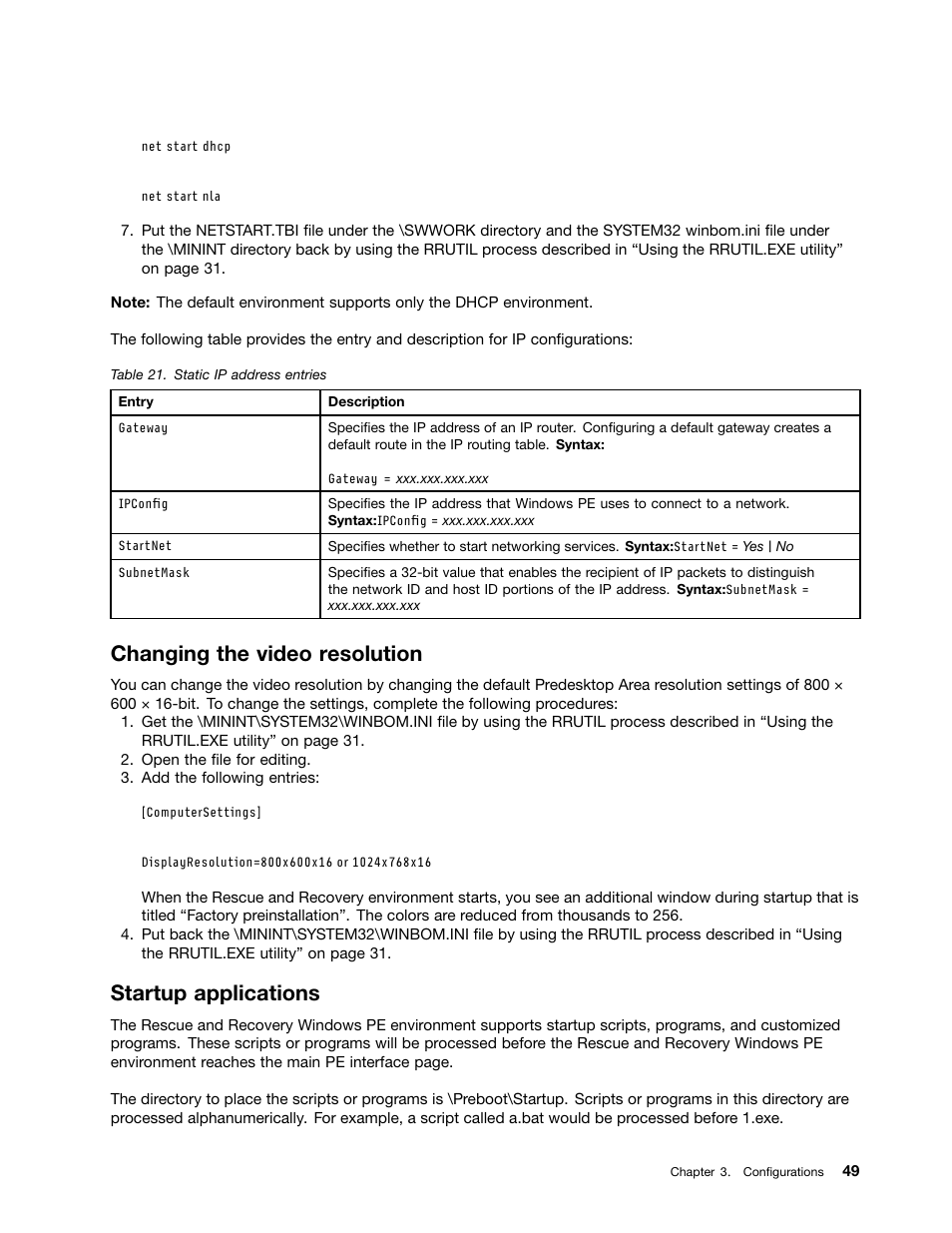 Changing the video resolution, Startup applications | Lenovo ThinkPad Edge 15 User Manual | Page 57 / 172