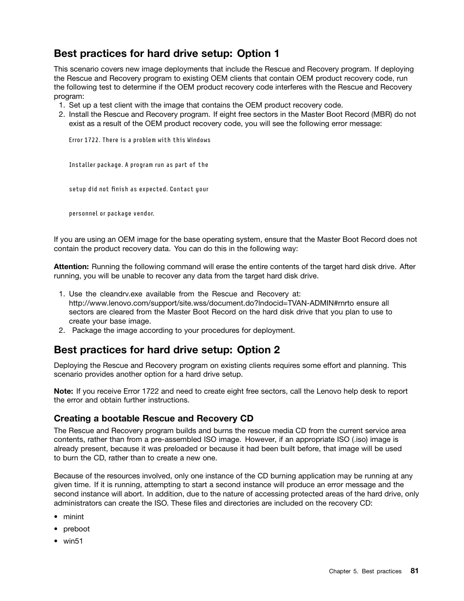 Best practices for hard drive setup: option 1, Best practices for hard drive setup: option 2 | Lenovo ThinkPad Edge 15 User Manual | Page 89 / 172