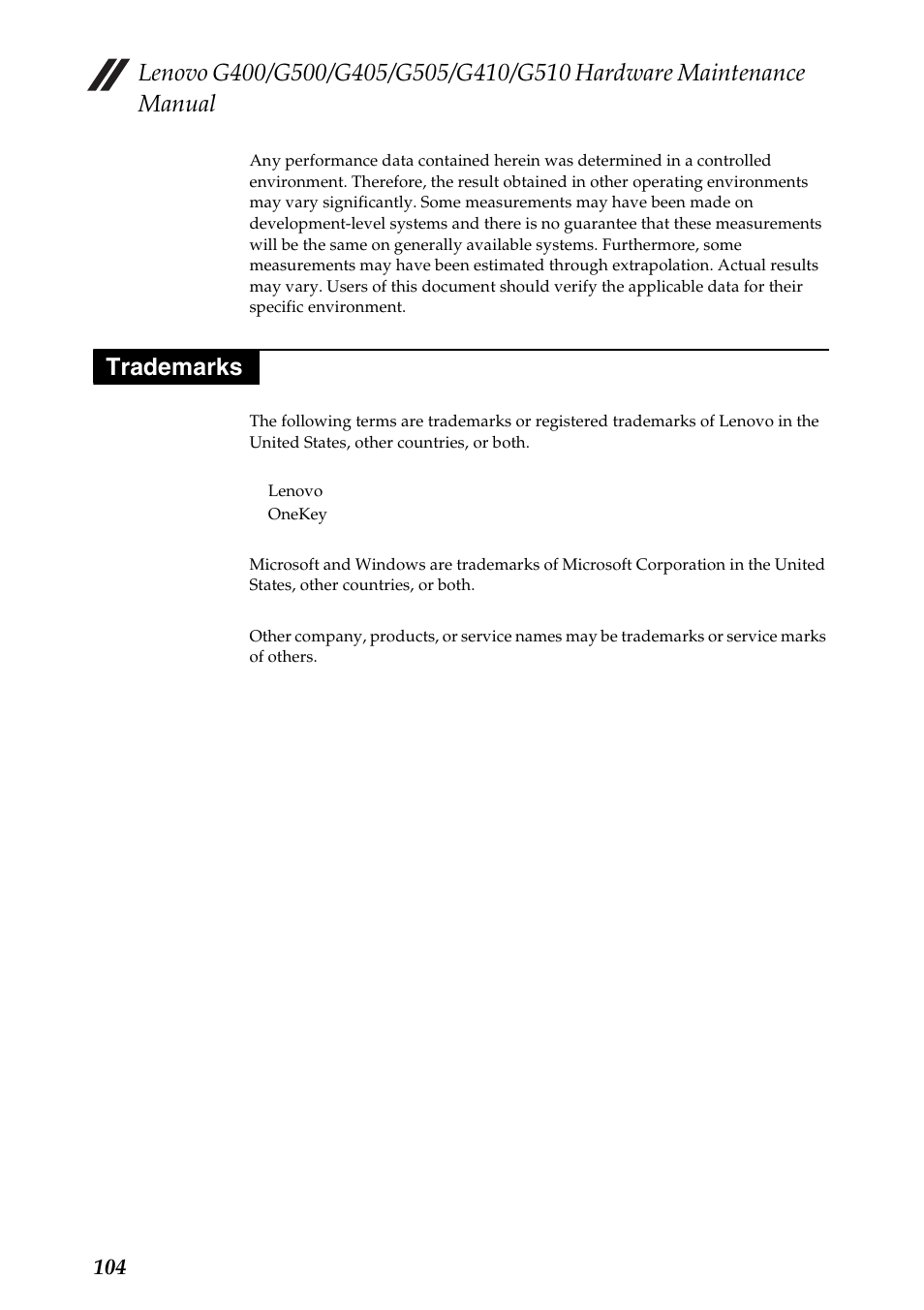 Trademarks | Lenovo G505 Notebook User Manual | Page 108 / 108