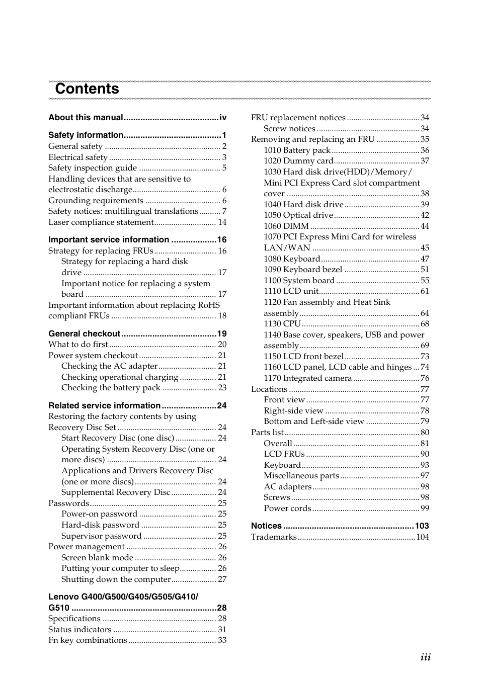 Lenovo G505 Notebook User Manual | Page 3 / 108