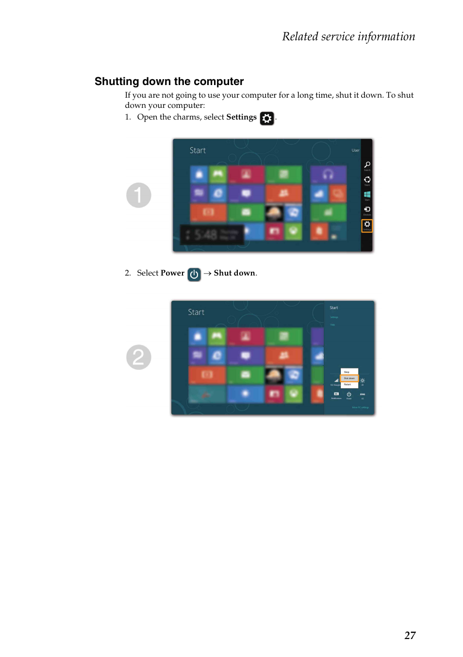 Shutting down the computer, Related service information | Lenovo G505 Notebook User Manual | Page 31 / 108