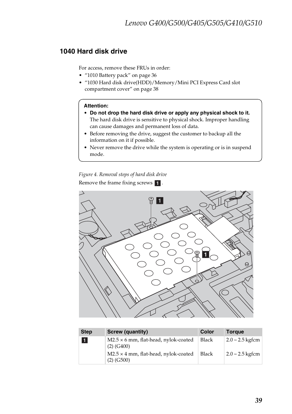 1040 hard disk drive | Lenovo G505 Notebook User Manual | Page 43 / 108