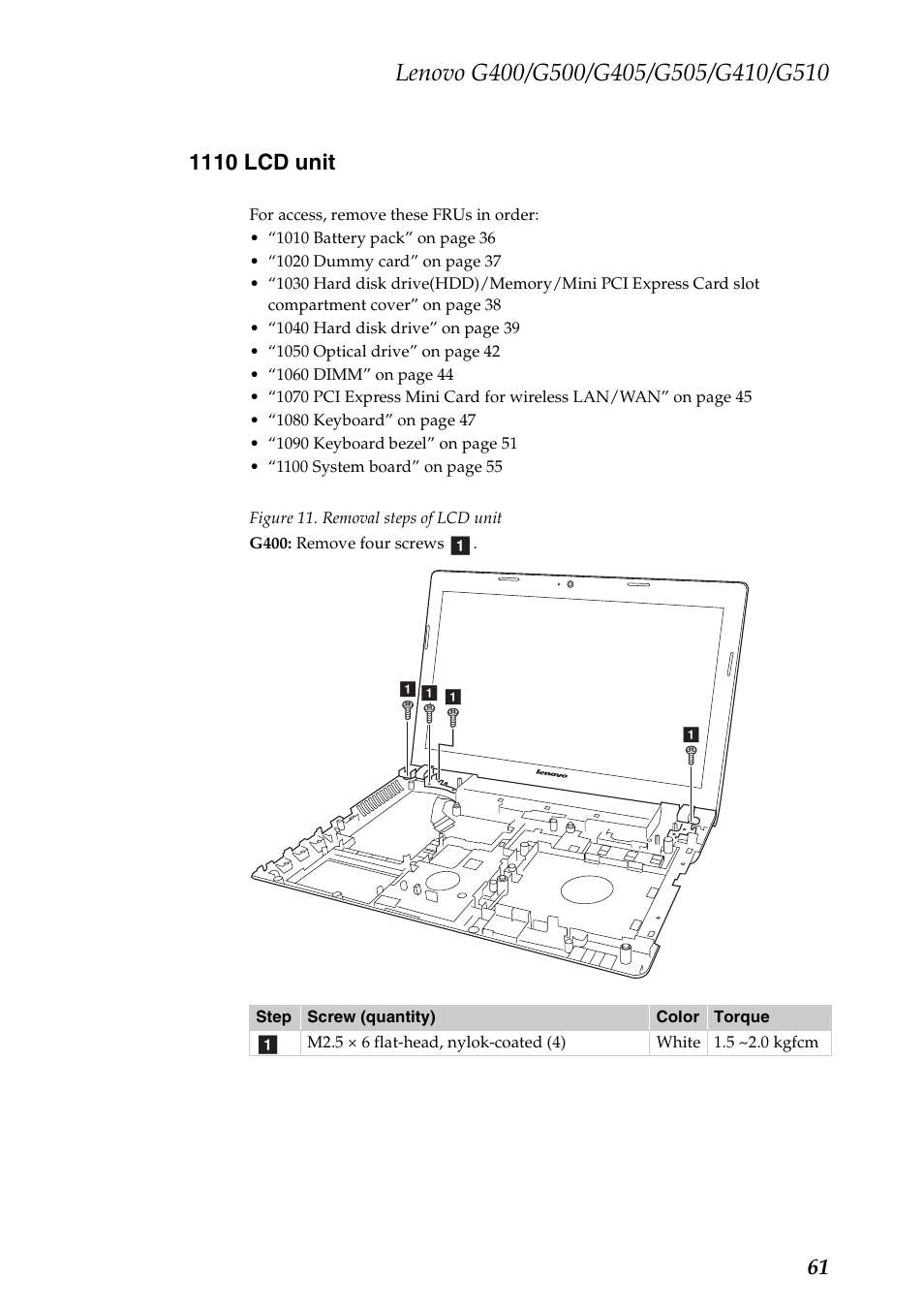 1110 lcd unit | Lenovo G505 Notebook User Manual | Page 65 / 108