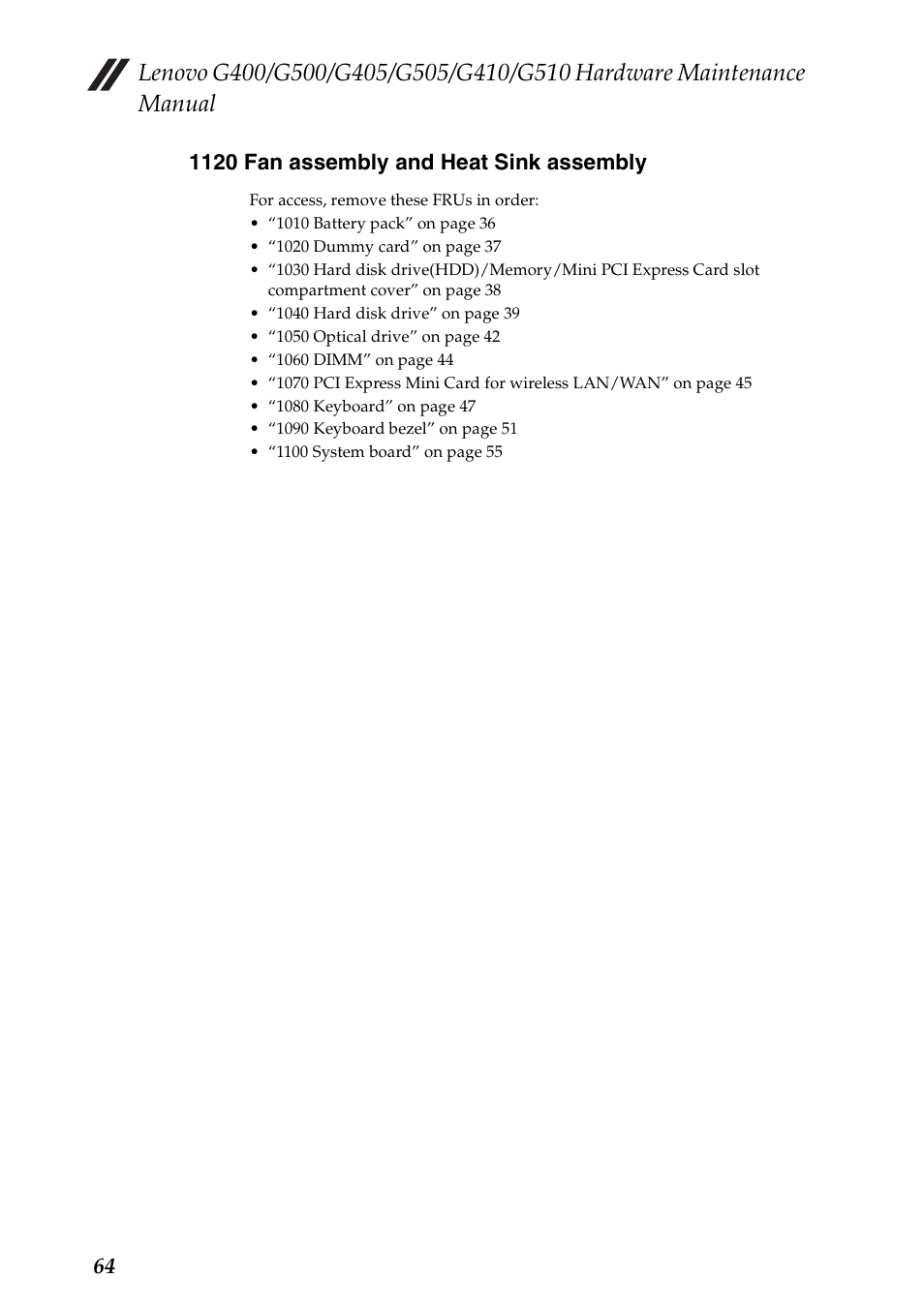 1120 fan assembly and heat sink assembly | Lenovo G505 Notebook User Manual | Page 68 / 108