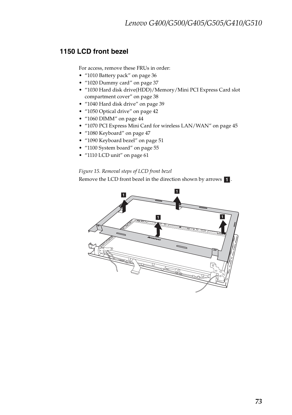 1150 lcd front bezel | Lenovo G505 Notebook User Manual | Page 77 / 108