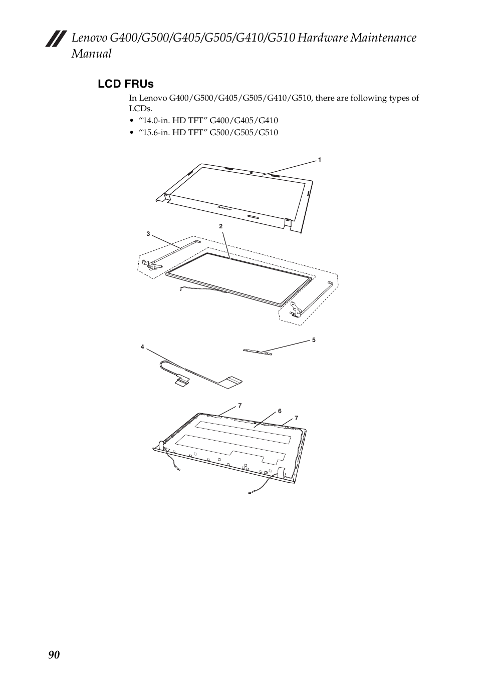 Lcd frus, 90 lcd frus | Lenovo G505 Notebook User Manual | Page 94 / 108