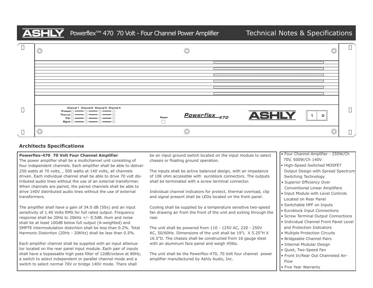 Ashly PowerFlex 470 User Manual | 2 pages