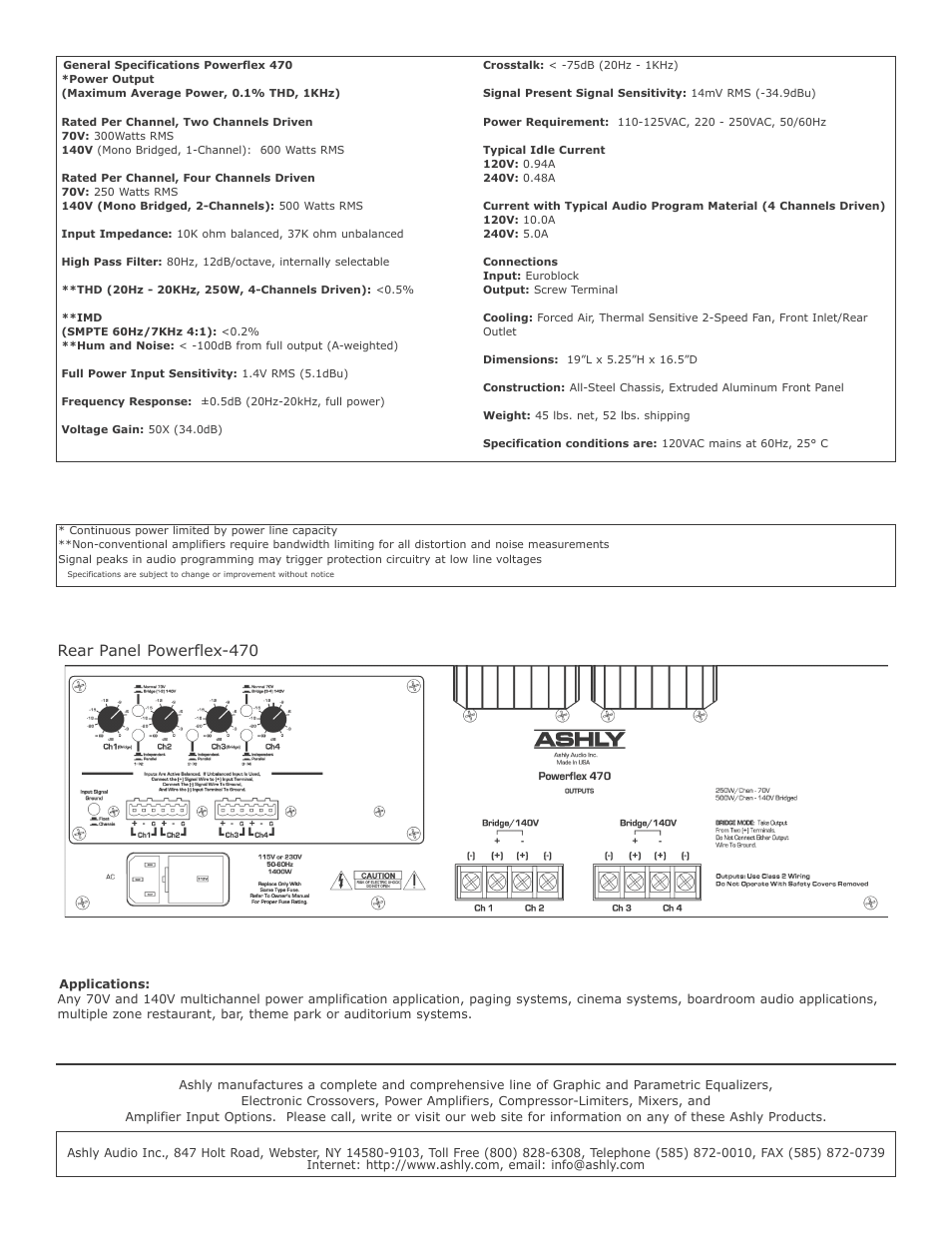 Rear panel powerflex-470 | Ashly PowerFlex 470 User Manual | Page 2 / 2