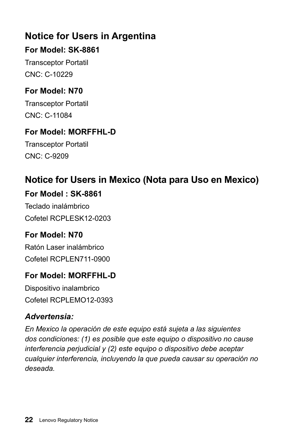 Notice for users in argentina | Lenovo IdeaCentre B540 User Manual | Page 23 / 24