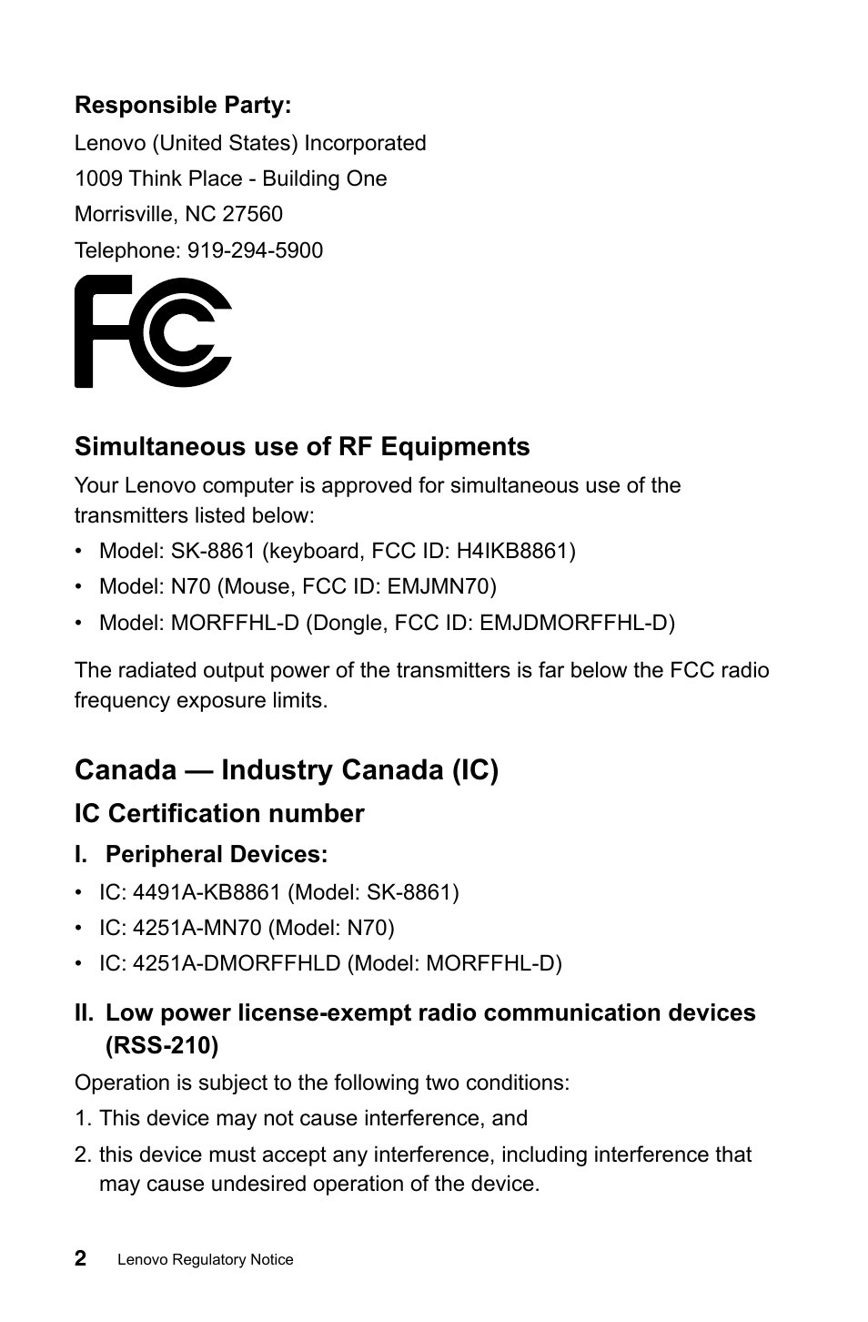Canada — industry canada (ic) | Lenovo IdeaCentre B540 User Manual | Page 3 / 24