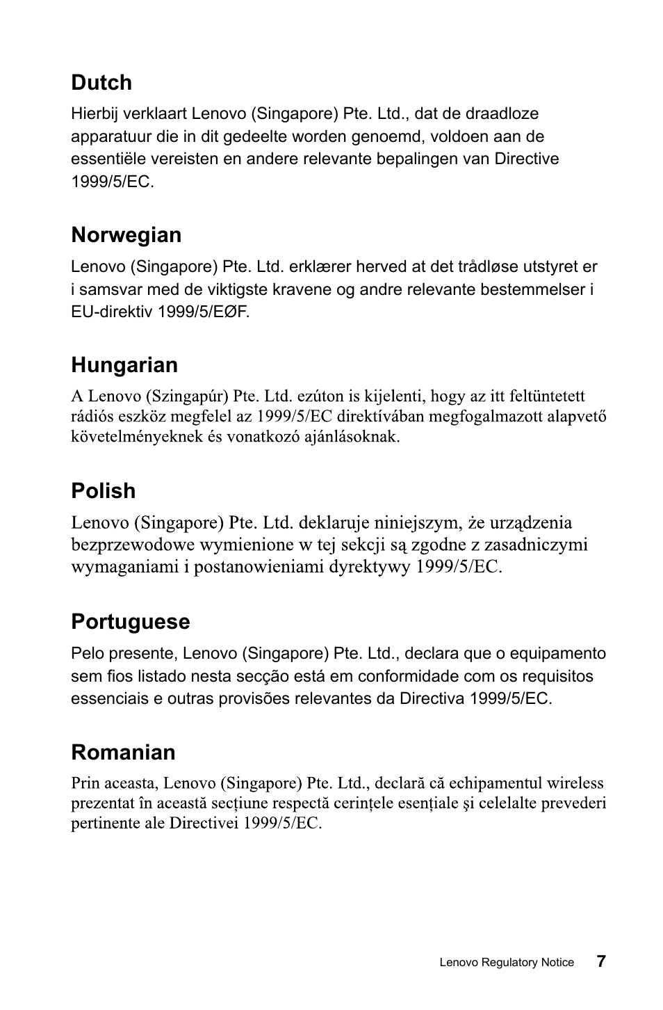 Dutch, Norwegian, Hungarian polish portuguese | Romanian | Lenovo IdeaCentre B540 User Manual | Page 8 / 24